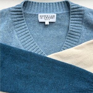 Derek Lam V-Neck Sweater in Blue and Cream